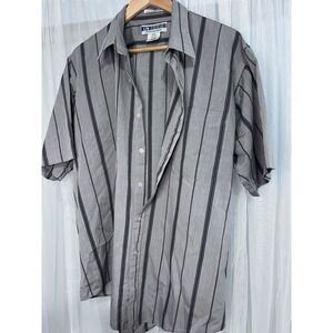 UNTIED Mens 2XL Grey Black Vertical Stripe Short‎ Sleeve Button Down Shirt Korea